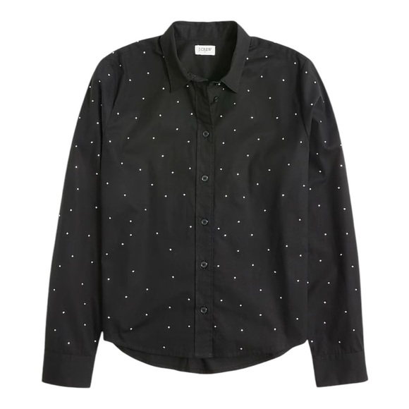 J. Crew ** Hotfix Jeweled Rhinestone Black Button Down Shirt NEW Medium CC968 - Picture 5 of 14